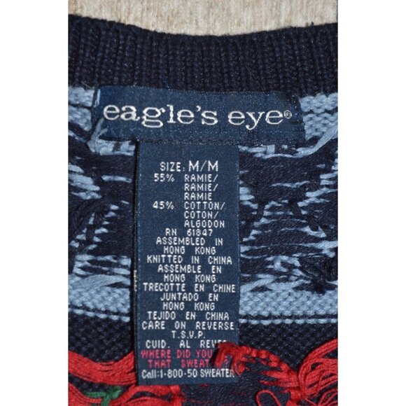 Vintage 90s Eagle's Eye Knit Sweater Vest Teacher Core Blue Red Hearts Size M - Picture 6 of 11